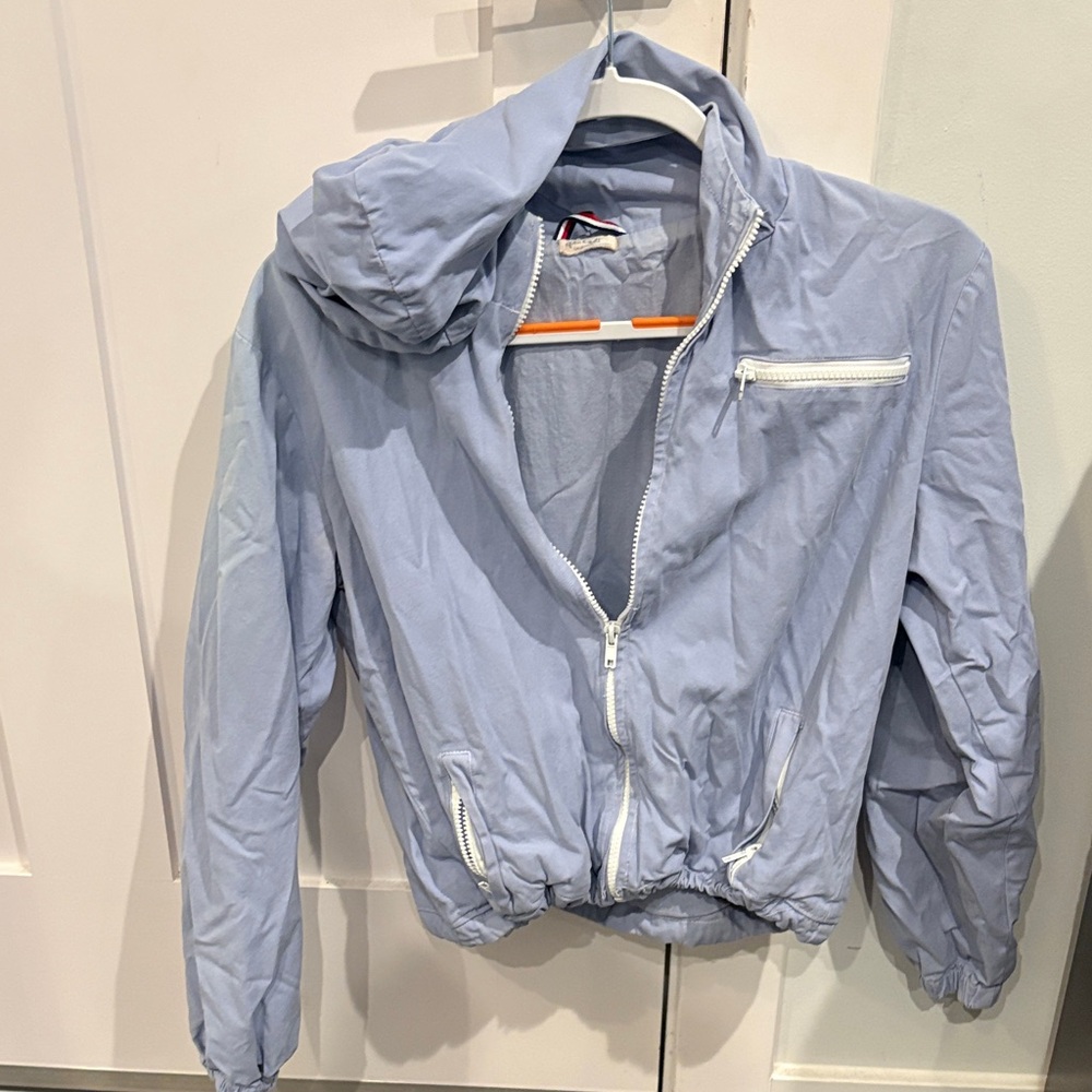 Light Blue/purple  Hooded Bomber Jacket - Women's Casual Layer